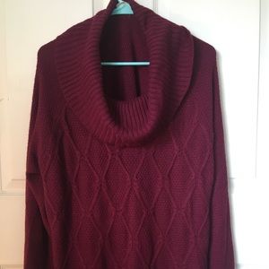Cowl Neck Burgundy Textured Sweater